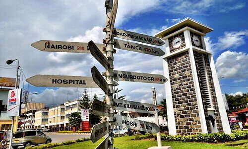 The Arusha clock tower and its landmark direction signpost