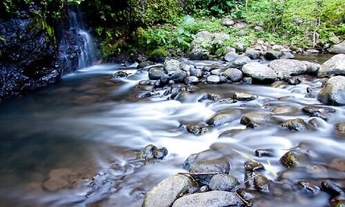 Mountain stream flowing over rocks near Marangu